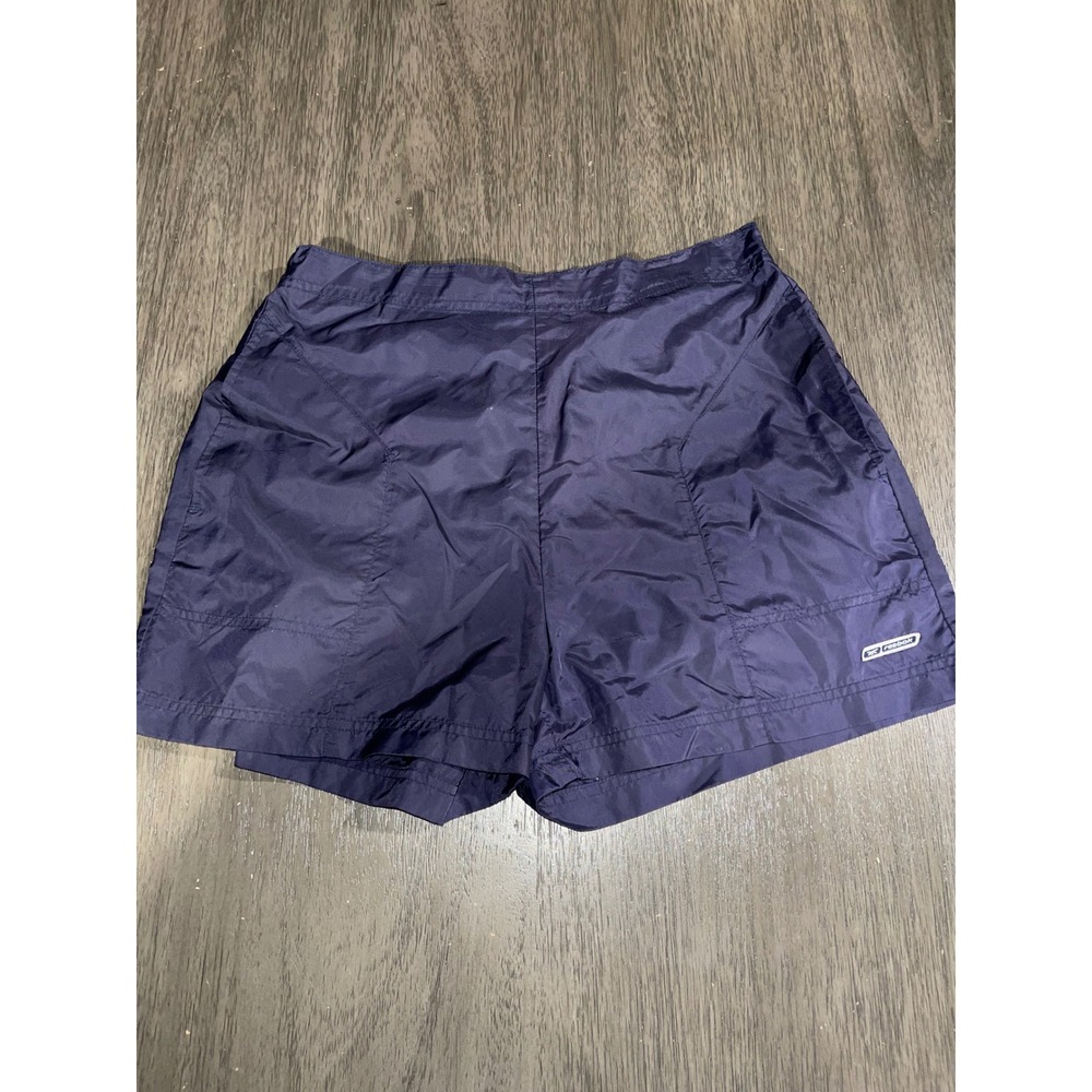 Reebok Womens L Navy Blue Nylon Athletic Shorts Vintage Elastic Waist Sporty